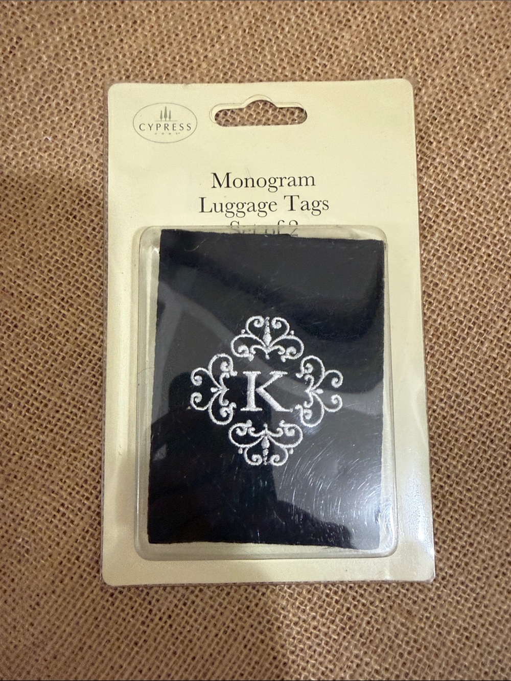 Black embroidered Luggage Tag quilted microfiber Monogram K